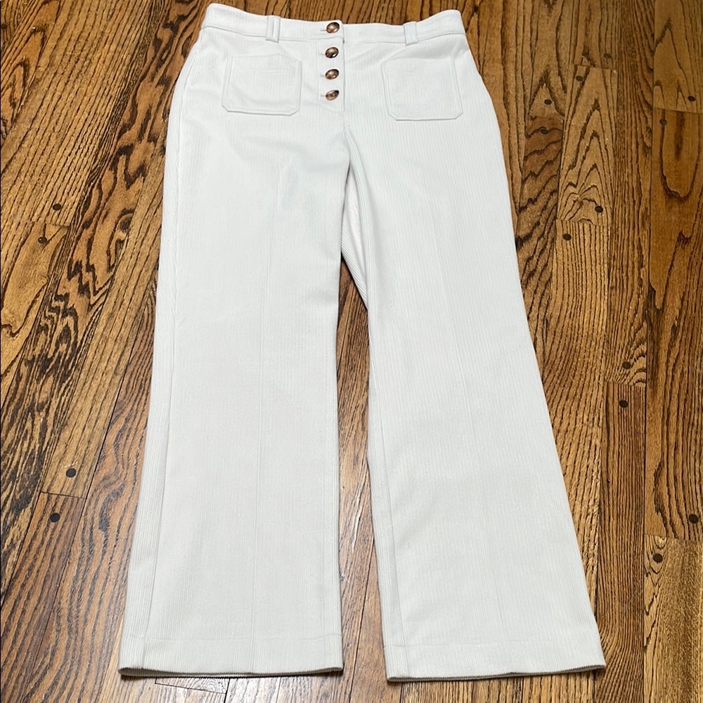 Joie sz 12 Women's Off White Wide-Leg Cords Front Patch Pockets tortoise buttons